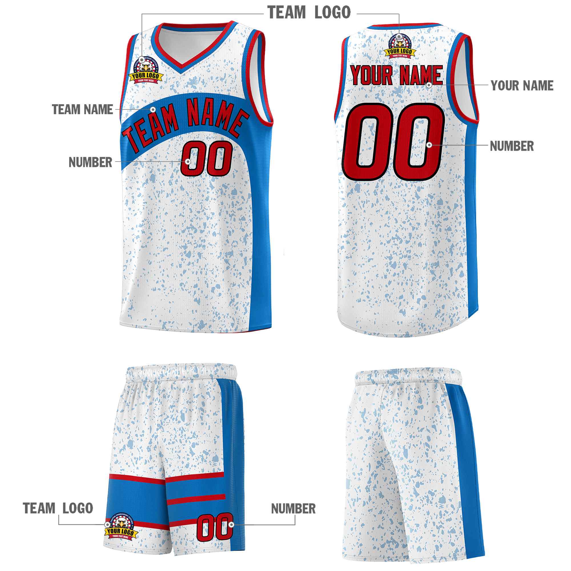 Custom White Royal Dot Graffiti Pattern Irregular Team Names Sports Uniform Basketball Jersey - Image 6