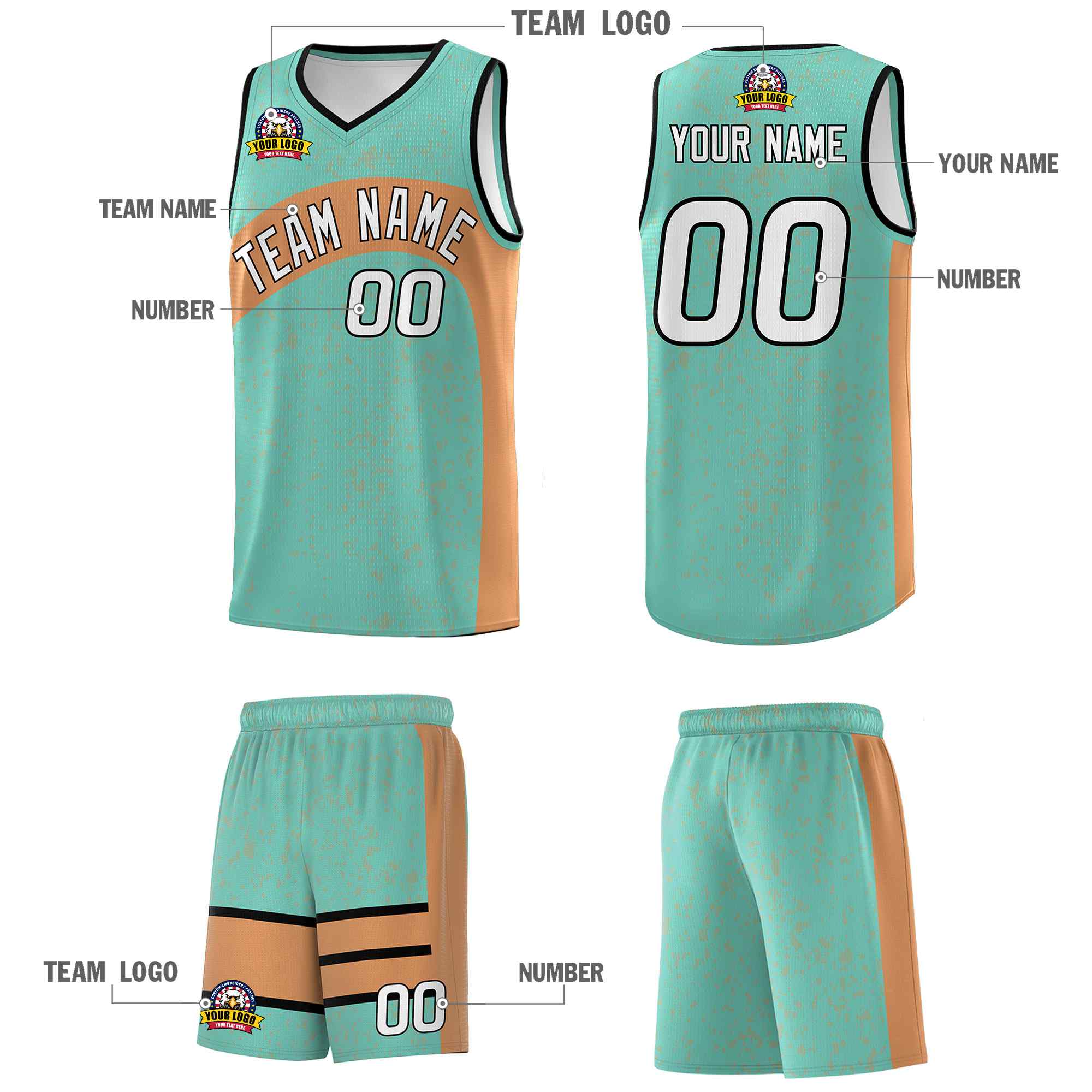Custom Bright Green Buckskin Brown Dot Graffiti Pattern Irregular Team Names Sports Uniform Basketball Jersey - Image 6