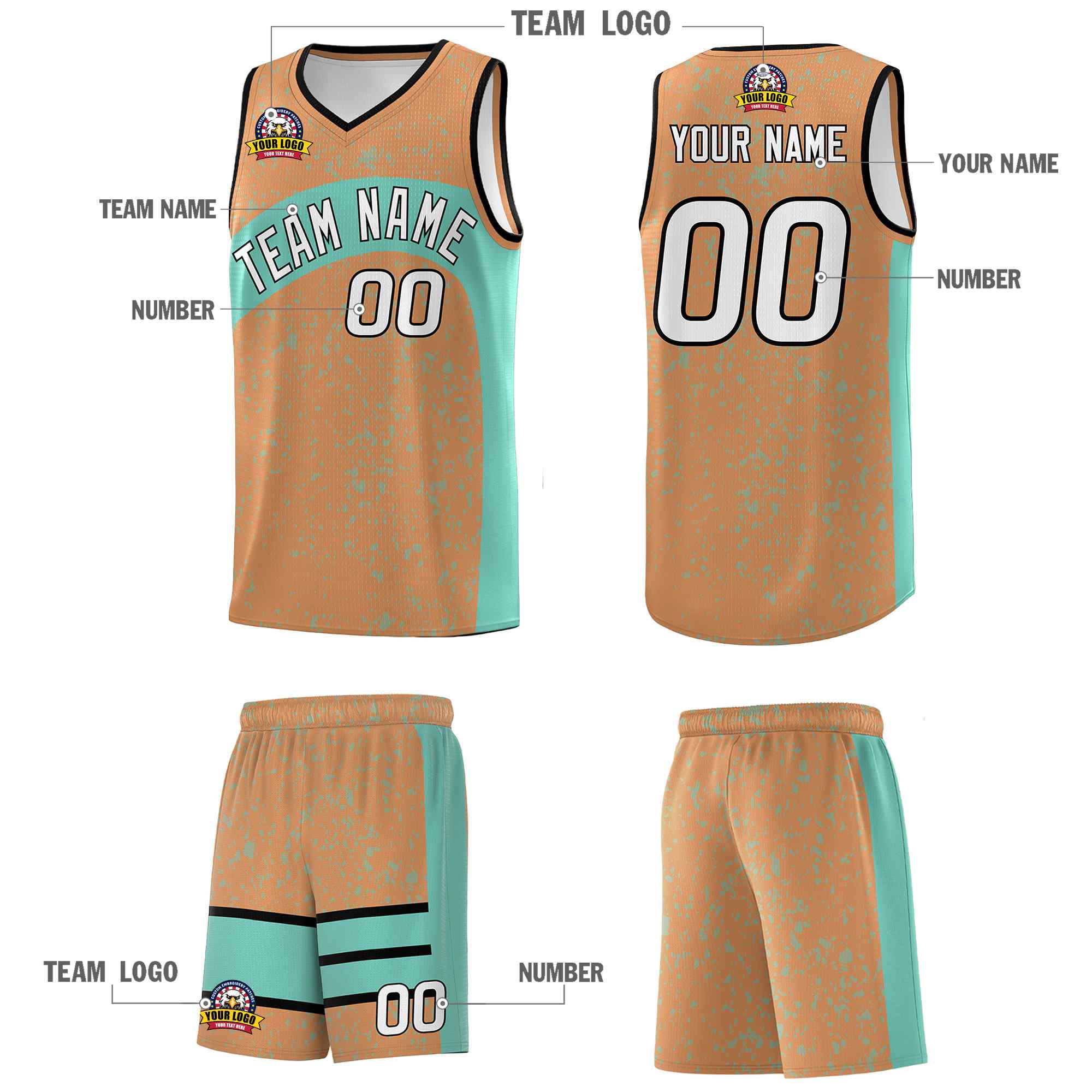 Custom Buckskin Brown Bright Green Dot Graffiti Pattern Irregular Team Names Sports Uniform Basketball Jersey - Image 6