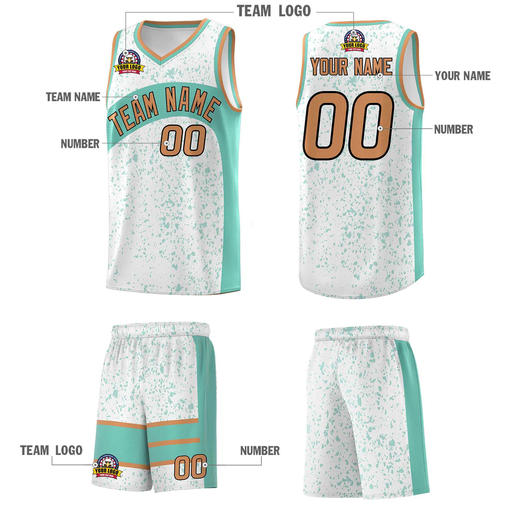 Custom White Bright Green Dot Graffiti Pattern Irregular Team Names Sports Uniform Basketball Jersey - Image 6