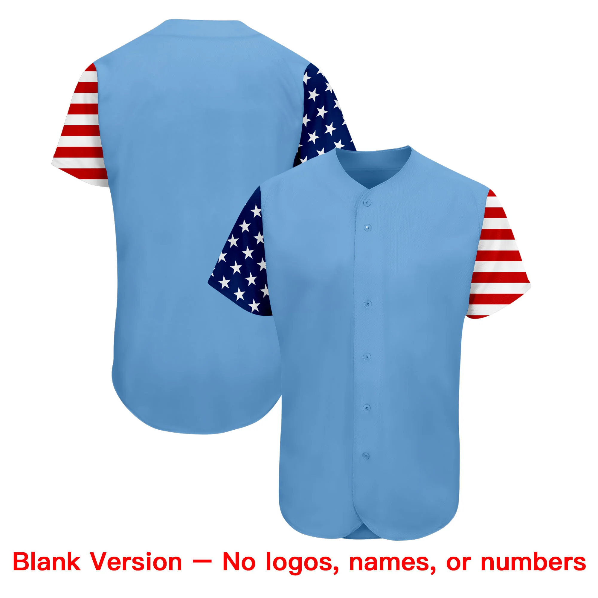 Custom Light Blue White-Red American Flag Authentic Baseball Jersey - Image 2