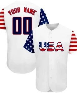 Custom White Navy-Red American Flag Authentic Baseball Jersey