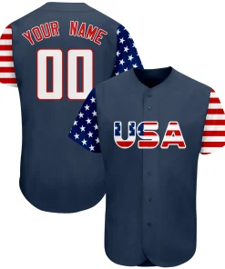 Custom Navy White-Red American Flag Authentic Baseball Jersey