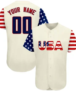 Custom Cream Navy-Red American Flag Authentic Baseball Jersey